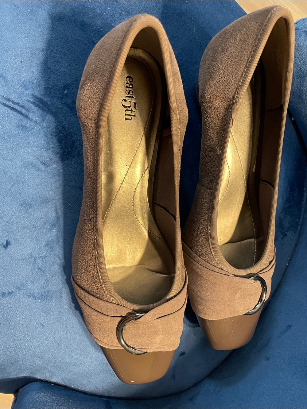 East 5th Brown Suede Flats with Ring Accent